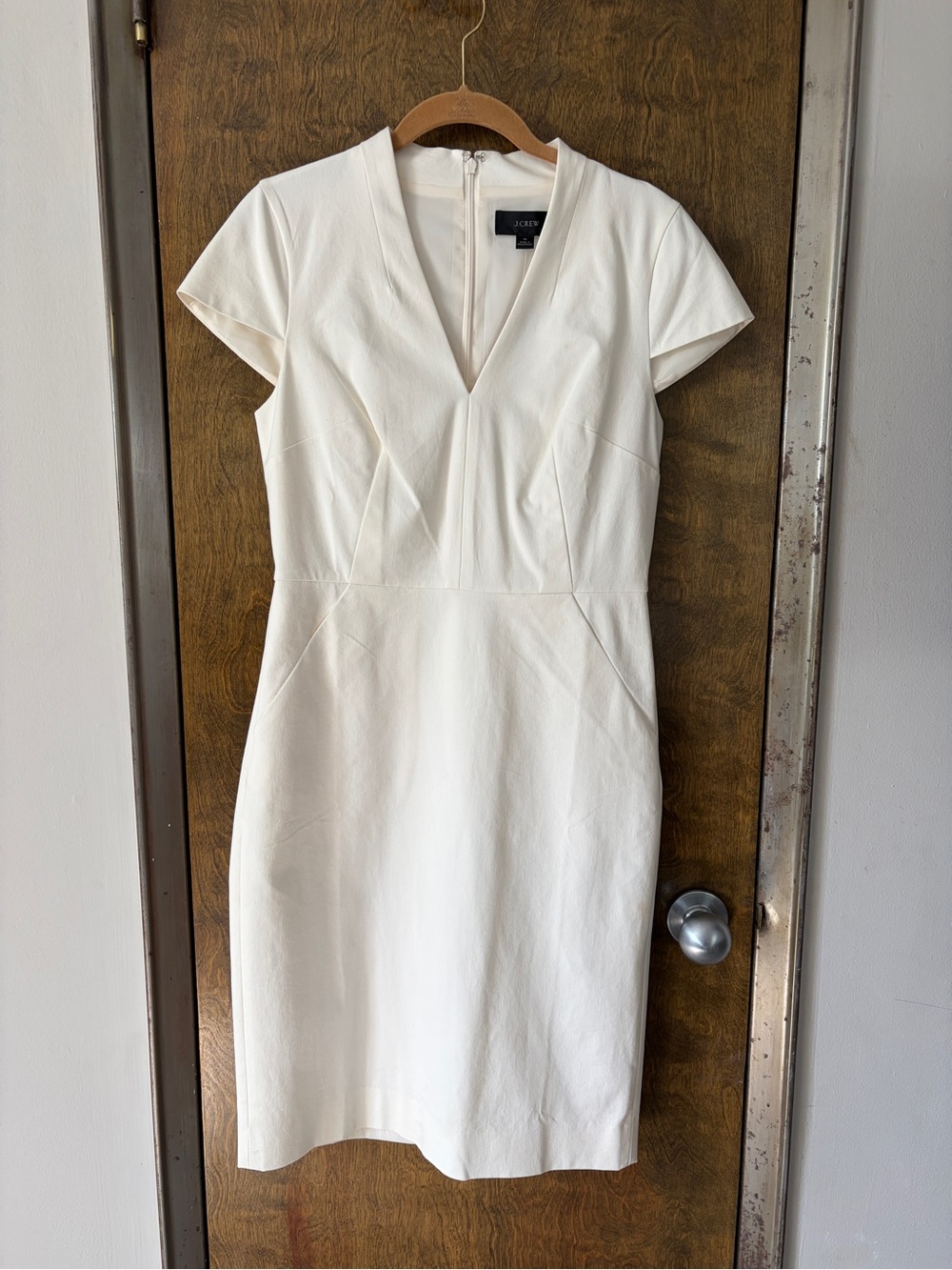 J. Crew Cream V-Neck Cap Sleeve Sheath Dress